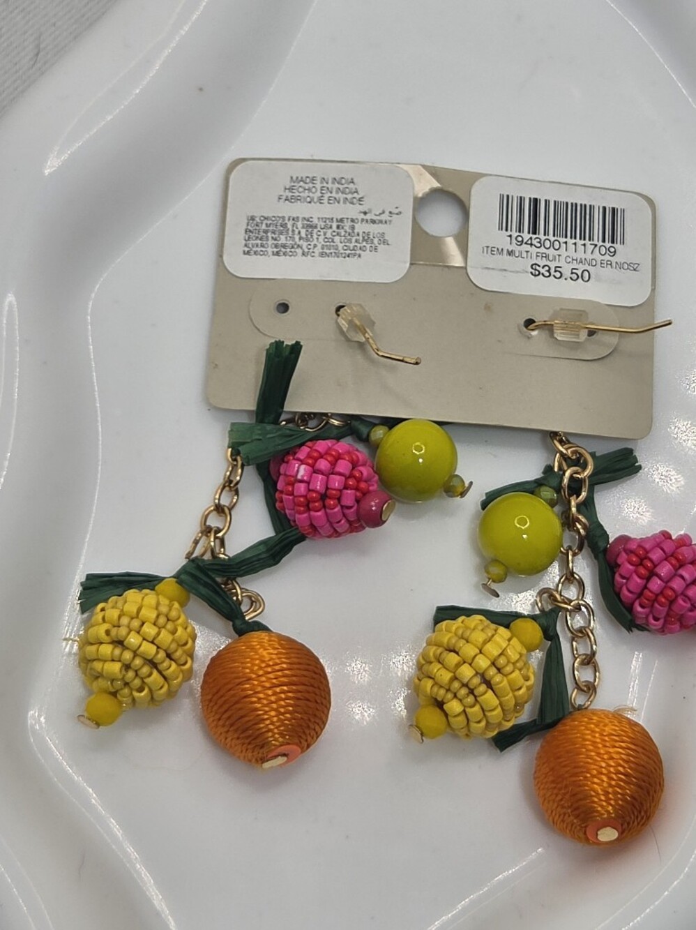 ✨ NWT Chico’s Beaded Fruit Chandelier Earrings 🍊 Tropical Summer Drop Dangles - Picture 2 of 2